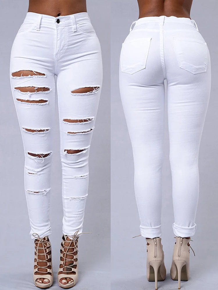 High Waist Ripped Skinny Jeans – Schwarze Denim mit Cut-Outs